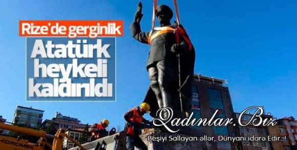 ŞOK! Türkiyədə Atatürkün heykəli götürüldü - FOTOLAR
