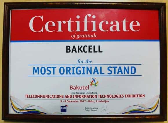 Bakcell şirkətinin stendi “BakuTel-2017” sərgisinin ən orijinal stendi seçildi