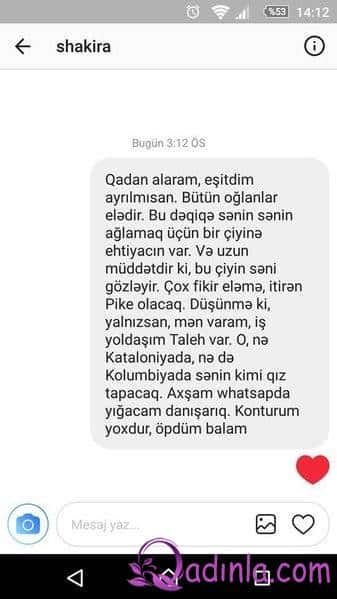Azərbaycanlı gənc Şakiraya MESAJ YAZDI - "Konturum yoxdur,öpdüm balam..."